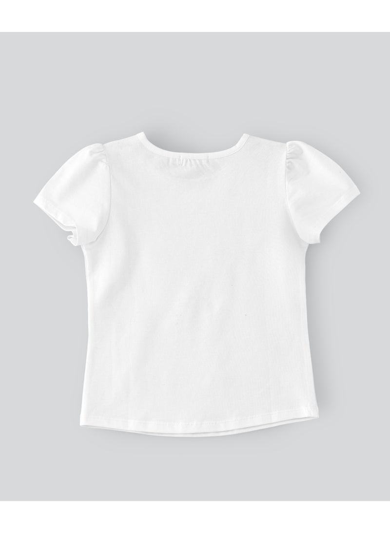 Jelliene Girls White Sequin Butterfly Puff Sleeve Tee - Image 2